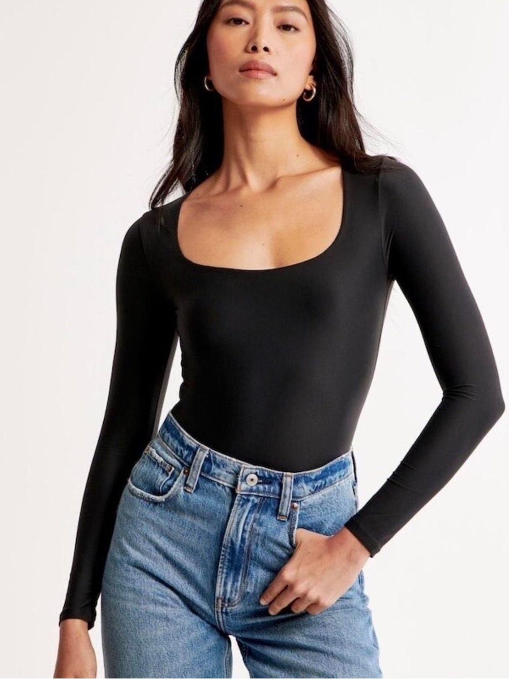 Abercrombie & Fitch black scoopneck long sleeve bodysuit